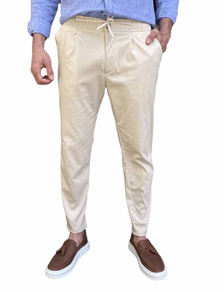 Ανδρικό μπεζ υφασμάτινο παντελόνι με πιέτα PNT5013B φωτογραφία